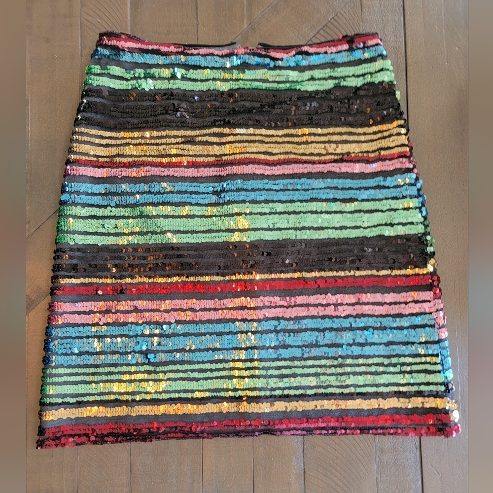 Anthropolgie Womens Moulinette Soeurs Multi Color Sequined Stripped Skirt Size 4